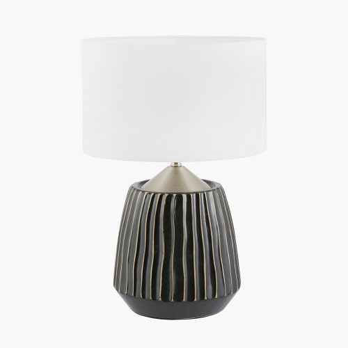 pacific lifestyle Artemis Black Textured Ceramic and Brushed Silver Table Lamp