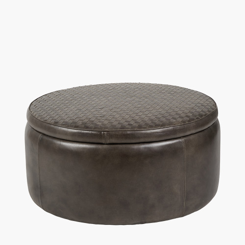 Pacific Lifestyle Arturo Peppercorn Leather Storage Pouffe