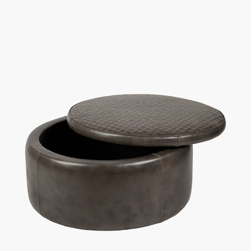 Pacific Lifestyle Arturo Peppercorn Leather Storage Pouffe