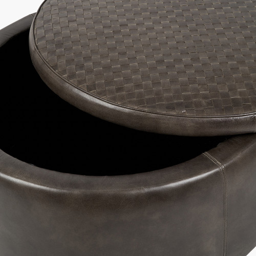 Pacific Lifestyle Arturo Peppercorn Leather Storage Pouffe