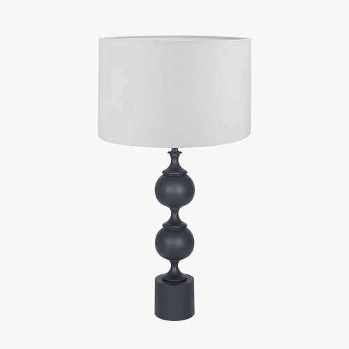pacific lifestyle Asilah Matt Black Aluminium Tall Footed Table Lamp Base with Lino 40cm White Self Lined Linen Cylinder Lampshade