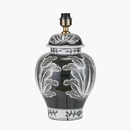 Pacific Lifestyle Asteria Black And White Feather Ceramic Urn Table Lamp Base With Henry 40cm White Handloom Cylinder Lampshade
