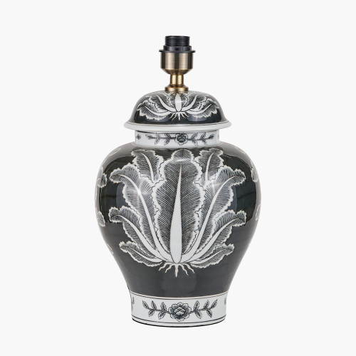 Pacific Lifestyle Asteria Black And White Feather Ceramic Urn Table Lamp Base With Henry 40cm Grey Handloom Cylinder Lampshade