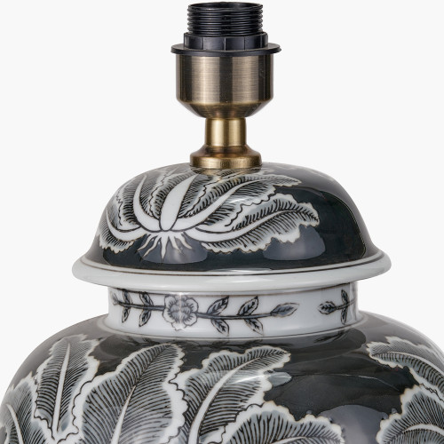 Pacific Lifestyle Asteria Black And White Feather Ceramic Urn Table Lamp Base With Henry 40cm Grey Handloom Cylinder Lampshade
