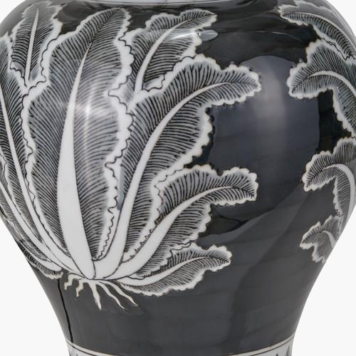 Pacific Lifestyle Asteria Black And White Feather Ceramic Urn Table Lamp Base With Henry 40cm Grey Handloom Cylinder Lampshade