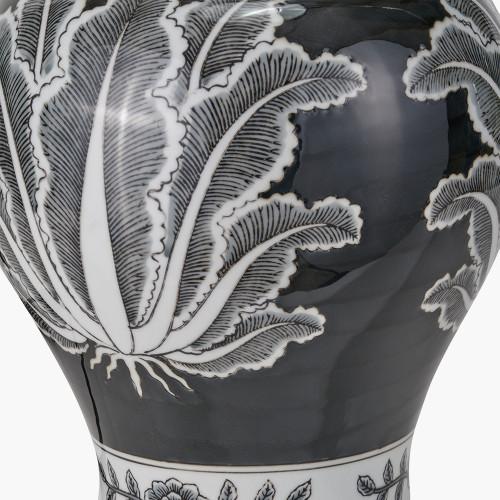 Pacific Lifestyle Asteria Black And White Feather Ceramic Urn Table Lamp Base With Adelaide 40cm Black Tapered Cotton Mix Lampshade