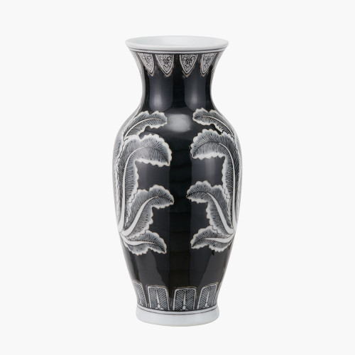 Pacific Lifestyle Asteria Black And White Feather Ceramic Urn Vase