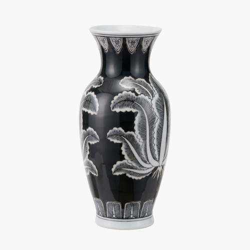 Pacific Lifestyle Asteria Black And White Feather Ceramic Urn Vase