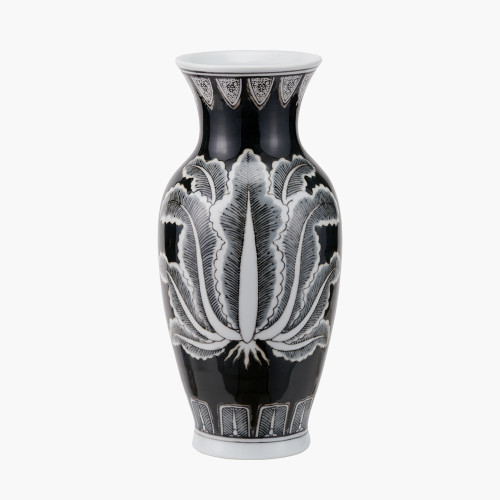 pacific lifestyle Asteria Black and White Feather Ceramic Urn Vase