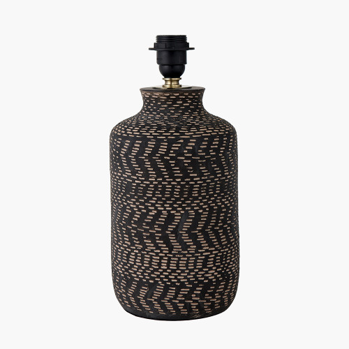 Pacific Lifestyle Atouk Textured Black Stoneware Table Lamp Base With Henry 35cm White Handloom Cylinder Lampshade