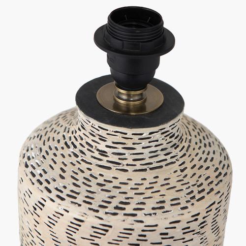 Pacific Lifestyle Atouk Textured Natural And Black Stoneware Table Lamp Base With Henry 35cm Taupe Handloom Cylinder Lampshade