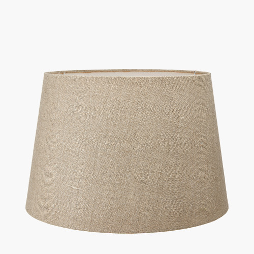 Pacific Lifestyle Atouk Textured Natural And Black Stoneware Table Lamp Base With Milos 35cm Natural Linen Tapered Lampshade