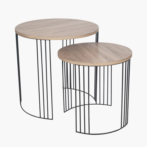 Pacific Lifestyle Atri S/2 Dark Oak Wood Veneer And Black Metal Side Tables