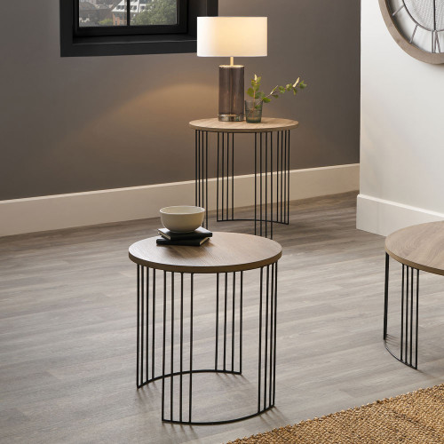 Pacific Lifestyle Atri S/2 Dark Oak Wood Veneer And Black Metal Side Tables