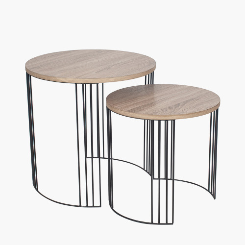 pacific lifestyle Atri S/2 Dark Oak Wood Veneer and Black Metal Side Tables
