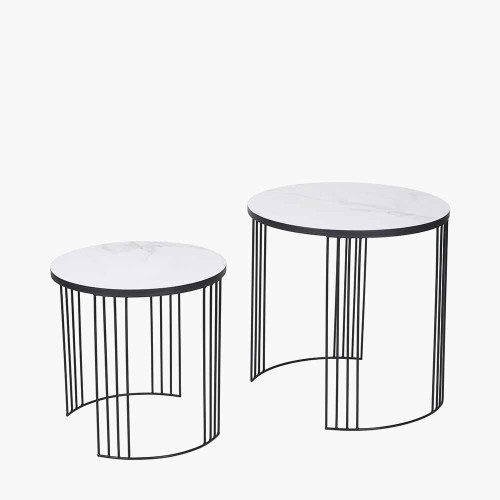 Pacific Lifestyle Atri S/2 White Marble Veneer And Black Metal Side Tables
