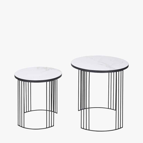 Pacific Lifestyle Atri S/2 White Marble Veneer And Black Metal Side Tables