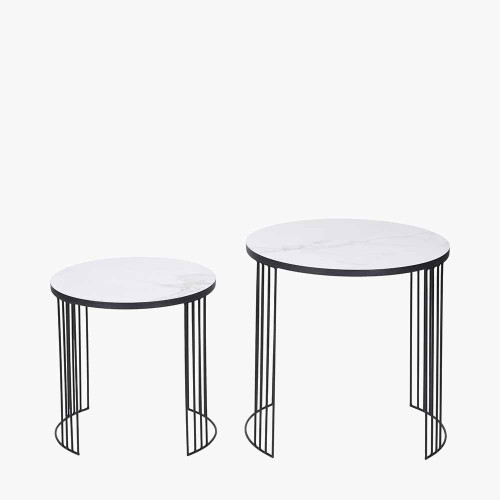 Pacific Lifestyle Atri S/2 White Marble Veneer And Black Metal Side Tables