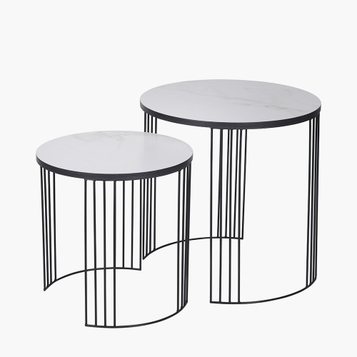 pacific lifestyle Atri S/2 White Marble Veneer and Black Metal Side Tables
