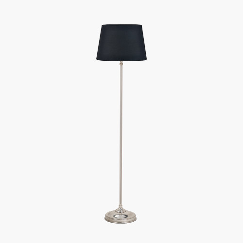 pacific lifestyle Auden Silver Metal Stick Floor Lamp Base with Adelaide 35cm Black Tapered Cotton Mix Lampshade