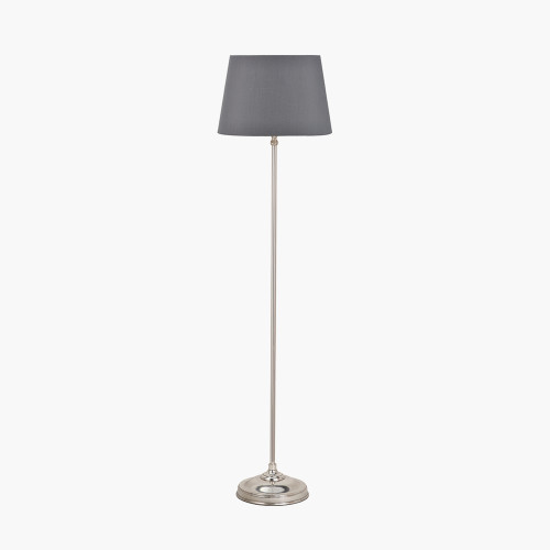 pacific lifestyle Auden Silver Metal Stick Floor Lamp Base with Adelaide 35cm Steel Grey Tapered Cotton Mix Lampshade