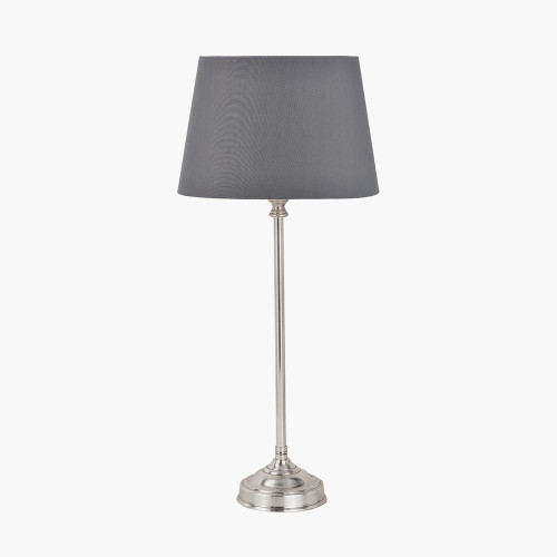 pacific lifestyle Auden Silver Metal Stick Table Lamp Base with Adelaide 25cm Steel Grey Tapered Cotton Mix Lampshade