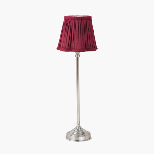 pacific lifestyle Auden Silver Metal Stick Table Lamp Base with Malia 18cm Mulberry Red Mushroom Pleat Scalloped Tapered Lamp Shade