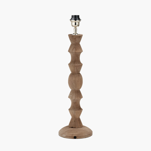 Pacific Lifestyle Ayra Natural Modernist Large Turned Wood Table Lamp Base With Winston 40cm White Handloom Tapered Lampshade