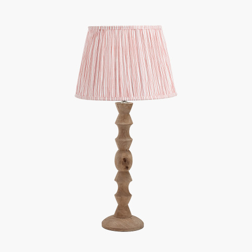 pacific lifestyle Ayra Natural Modernist Large Turned Wood Table Lamp Base with Thiago 40cm Cinnamon Stripe Mushroom Pleat Tapered Lampshade