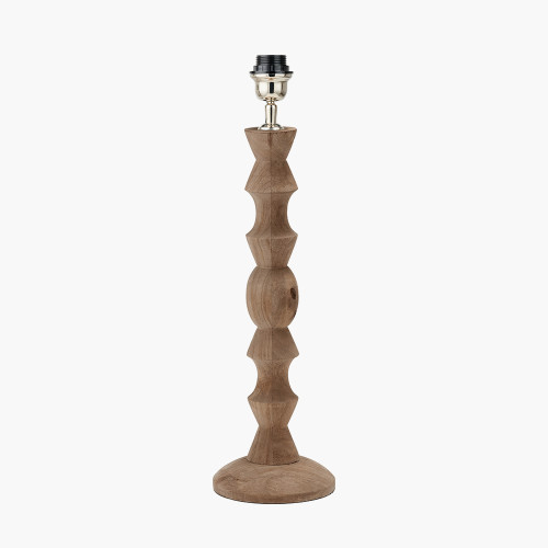 Pacific Lifestyle Ayra Natural Modernist Large Turned Wood Table Lamp Base With Winston 40cm Mustard Handloom Tapered Lampshade