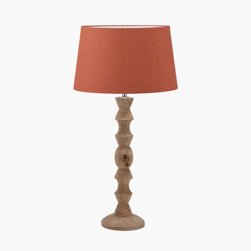 pacific lifestyle Ayra Natural Modernist Large Turned Wood Table Lamp Base with Winston 40cm Tobacco Handloom Tapered Lampshade