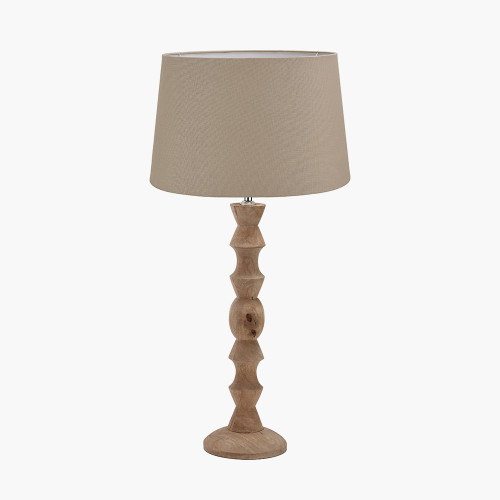 pacific lifestyle Ayra Natural Modernist Large Turned Wood Table Lamp Base with Winston 40cm Taupe Handloom Tapered Lampshade