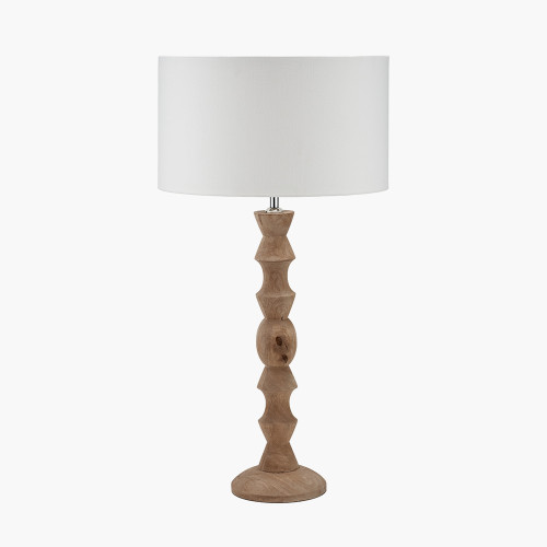 pacific lifestyle Ayra Natural Modernist Large Turned Wood Table Lamp Base with Henry 40cm White Handloom Cylinder Lampshade
