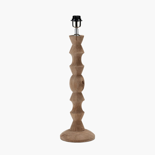 Pacific Lifestyle Ayra Natural Modernist Large Turned Wood Table Lamp Base With Henry 40cm Tobacco Handloom Cylinder Lampshade
