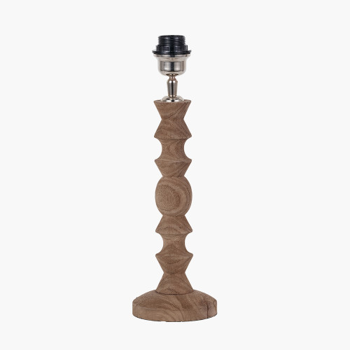Pacific Lifestyle Ayra Natural Modernist Turned Wood Table Lamp Base With Winston 35cm Tobacco Handloom Tapered Lampshade
