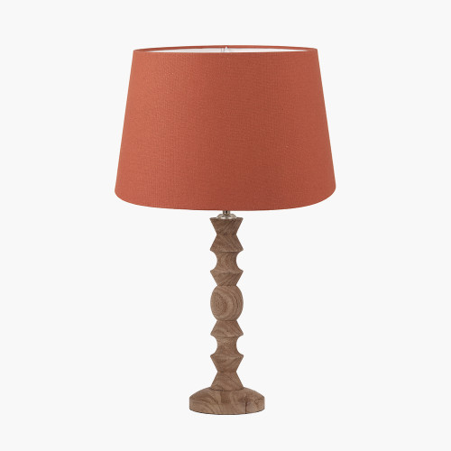 pacific lifestyle Ayra Natural Modernist Turned Wood Table Lamp Base with Winston 35cm Tobacco Handloom Tapered Lampshade