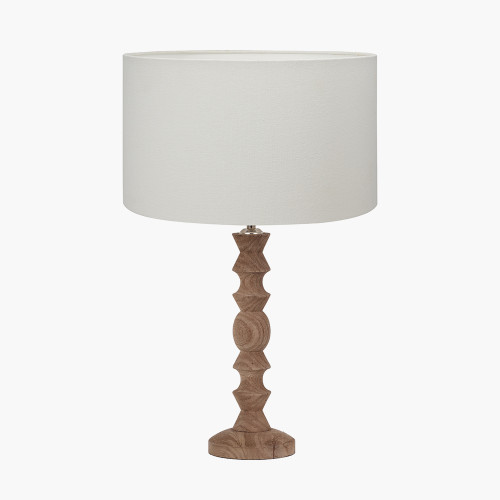 pacific lifestyle Ayra Natural Modernist Turned Wood Table Lamp Base with Henry 35cm White Handloom Cylinder Lampshade
