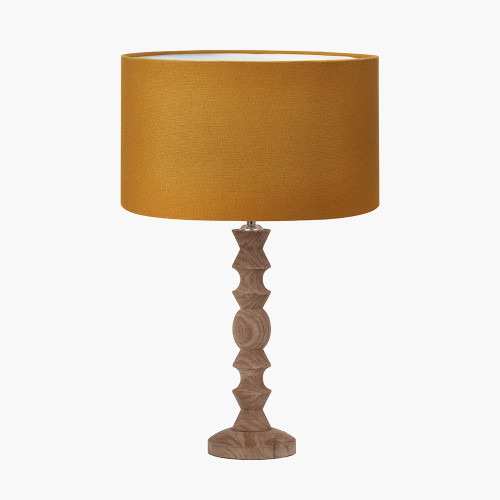 pacific lifestyle Ayra Natural Modernist Turned Wood Table Lamp Base with Henry 35cm Mustard Handloom Cylinder Lampshade