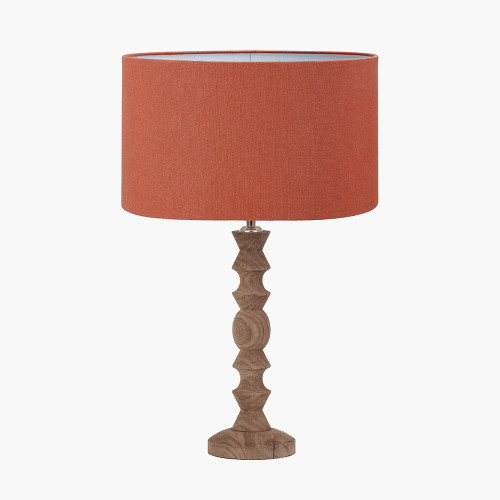 pacific lifestyle Ayra Natural Modernist Turned Wood Table Lamp Base with Henry 35cm Tobacco Handloom Cylinder Lampshade