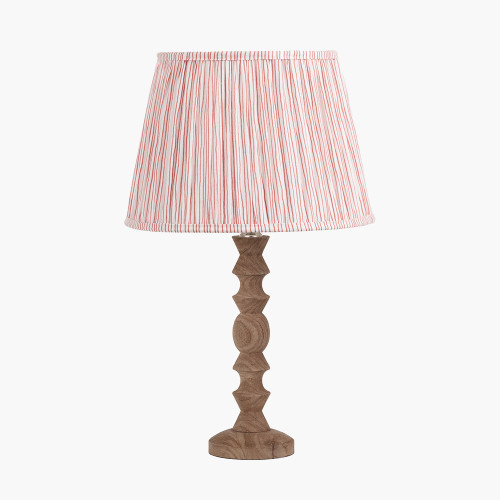 pacific lifestyle Ayra Natural Modernist Turned Wood Table Lamp Base with Thiago 35cm Cinnamon Stripe Mushroom Pleat Tapered Lampshade