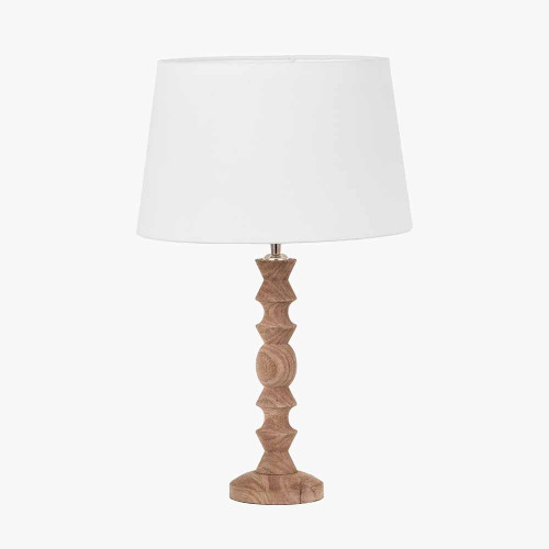 pacific lifestyle Ayra Natural Modernist Turned Wood Table Lamp Base with Winston 35cm White Handloom Tapered Lampshade