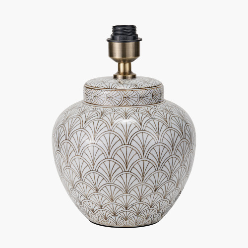 Pacific Lifestyle Barbier White Art Deco Fan Ceramic Table Lamp Base With Milos 35cm Natural Linen Tapered Lampshade