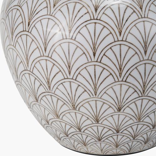 Pacific Lifestyle Barbier White Art Deco Fan Ceramic Table Lamp Base With Milos 35cm Natural Linen Tapered Lampshade