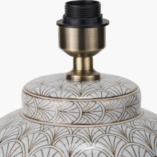 Pacific Lifestyle Barbier White Art Deco Fan Ceramic Table Lamp Base With Stellan 35cm Gold Slubbed Silk Mix Gold Lined Cylinder Lampshade