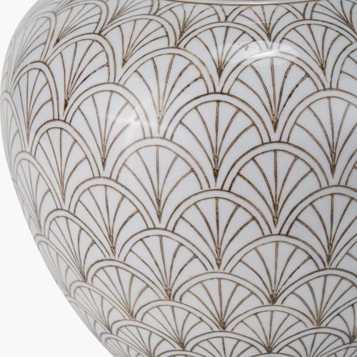 Pacific Lifestyle Barbier White Art Deco Fan Ceramic Table Lamp Base With Stellan 35cm Gold Slubbed Silk Mix Gold Lined Cylinder Lampshade