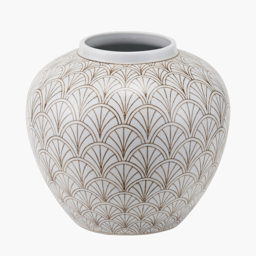 Pacific Lifestyle Barbier White Art Deco Fan Ceramic Vase