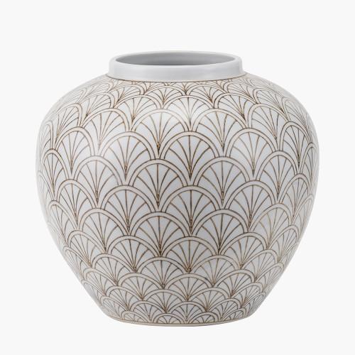 Pacific Lifestyle Barbier White Art Deco Fan Ceramic Vase