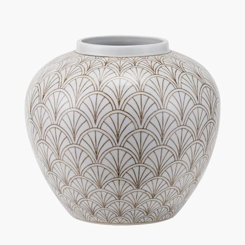 pacific lifestyle Barbier White Art Deco Fan Ceramic Vase