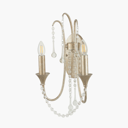 Pacific Lifestyle Belle Antique Silver Leaf Metal And Beaded 2 Light Wall Light