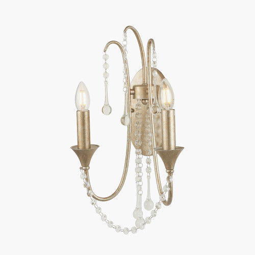 Pacific Lifestyle Belle Antique Silver Leaf Metal And Beaded 2 Light Wall Light